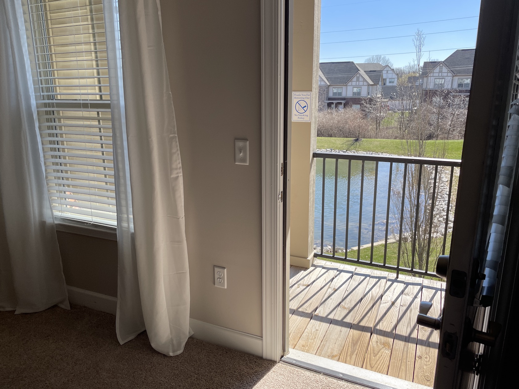 Door to the balcony of a furnished apartment in Westerville Ohio