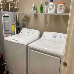 A full-size washer and dryer in a furnished apartment in Hilliard Ohio