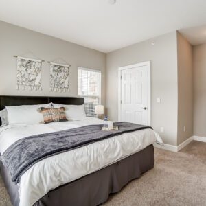 King bed in a furnished apartment in Westerville Ohio