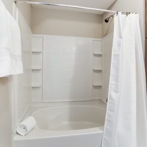 A shower and bath tub in a furnished apartment in Westerville Ohio