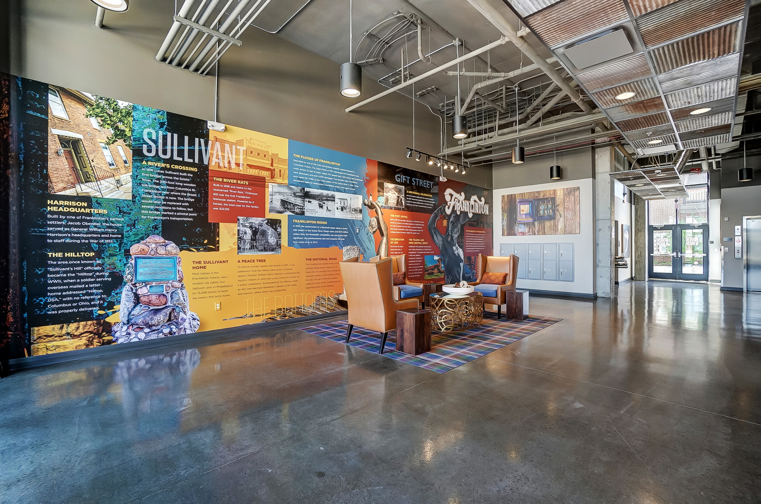 Lobby to the building of a furnished apartment in downtown Columbus