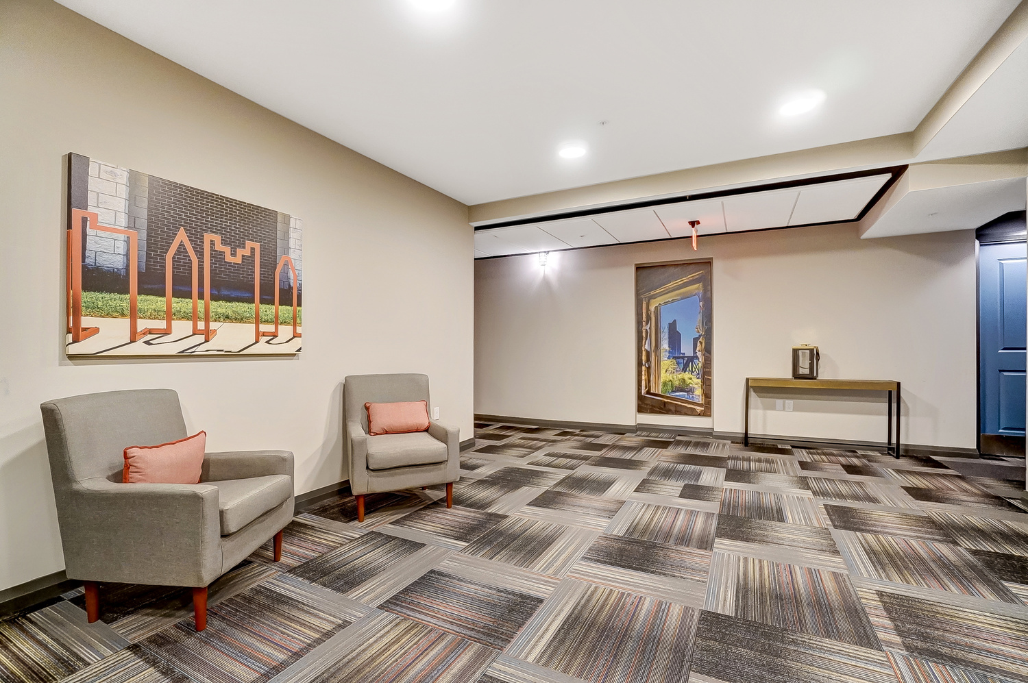 Hallway in the building of a furnished apartment in downtown Columbus