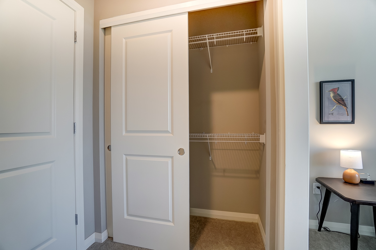 A closet in a furnished apartment in Downtown Columbus