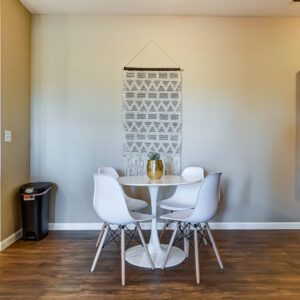 A dining table with four chairs in a furnished apartment in Hilliard Ohio