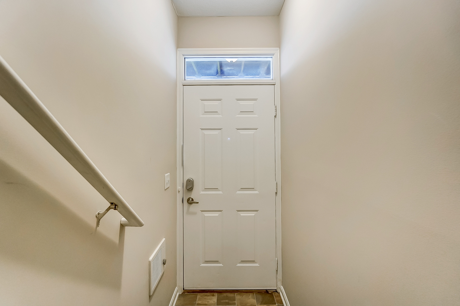 The inside of the front door in a furnished apartment near New Albany Ohio