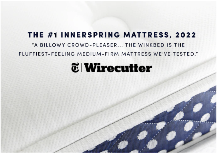 A mattress with the text "The #1 inspiring mattress, 2022" from Winkbeds