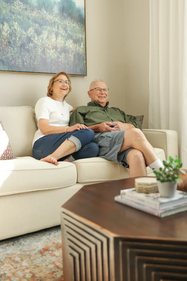 Couple relaxing in furnished apartment near OSU Wexner Medical Center